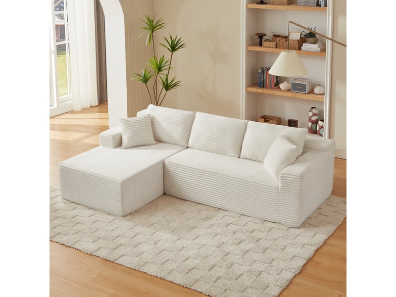  Canapé modulable en l, 3 places, en mousse à mémoire de forme, style cloud, grande méridienne  - Conforama D