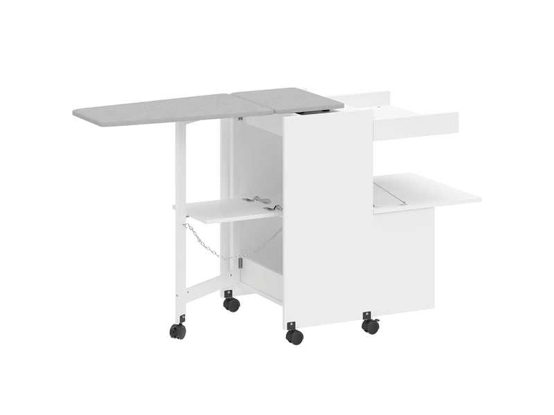  Meuble à repasser, table à repasser pliante sur roulettes avec portes par pression, blanc, charnières à fermeture douce  - Conforama B