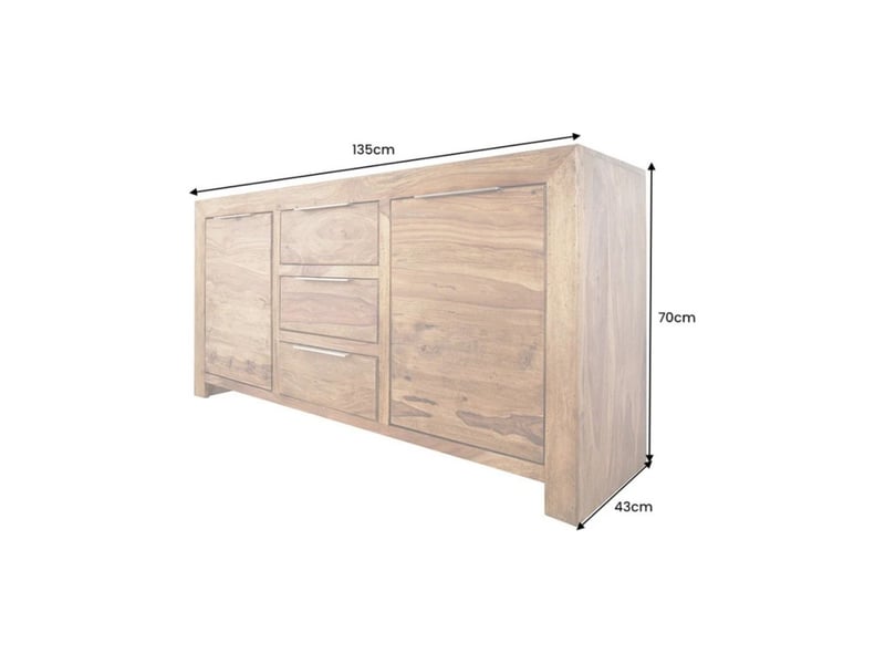 Buffet tavina 135 cm en sheesham massif verni – 2 portes, 3 tiroirs et 4 niches intérieures - Conforama C