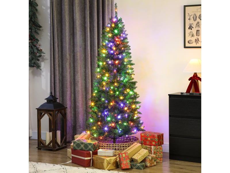  Sapin de noël artificiel 180 cm, arbre de noël fin avec 250 lumières, 899 pointes, support en métal pliable, vert  - Conforama B
