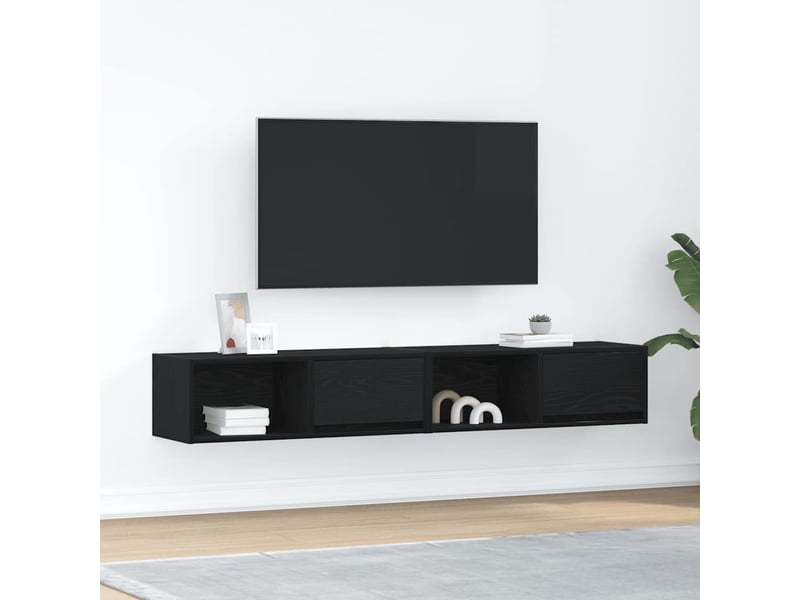  Meuble tv - banc tv - meuble de rangement 2 pcs chêne noir 80x31x25,5 cm bois d'ingénierie  - Conforama B