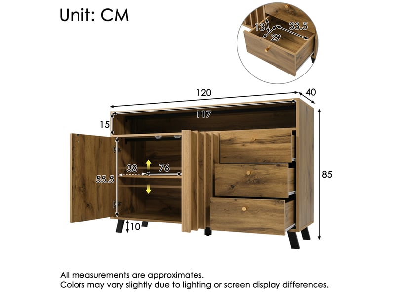 Buffet bas vintage 2 portes et 3 tiroirs chêne foncé 120 x 40 x 85 cm - Conforama E