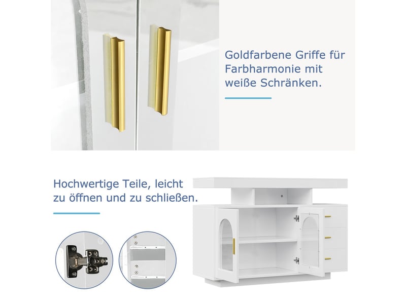 Buffet salon 120 cm 120 cm meuble bas bar à café rangement à tiroirs éclairage led 16 couleurs finition blanc brillant - Conforama D