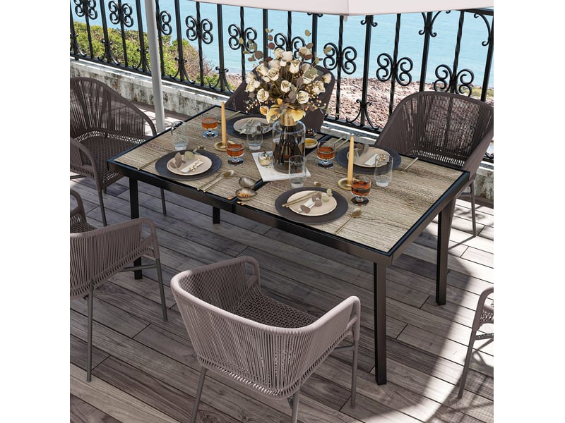 Table de jardin 145x85 cm rectangulaire 6 places aspect bois métal gris  - Conforama B