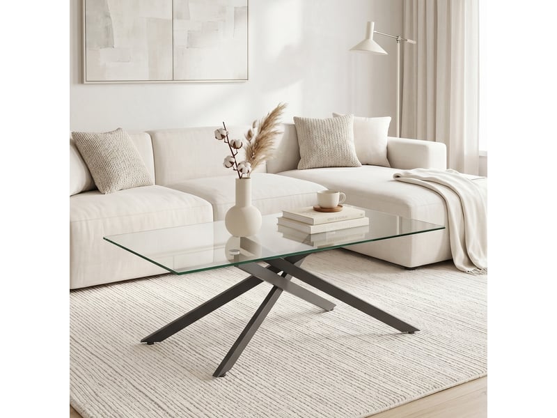  Table basse rechteckige 100cm verre trempé et noir – design moderne – stabilité et sécurité  - Conforama C