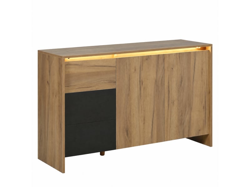Buffet avec led multicolore 2 portes 3 tiroirs meuble de rangement bois et noir 120 cm - Conforama A