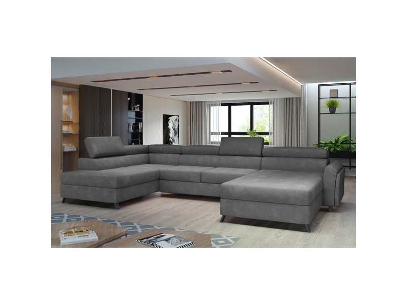  Canapé panoramique gris foncé 5 places angle gauche méridienne 190cm clotis  - Conforama A