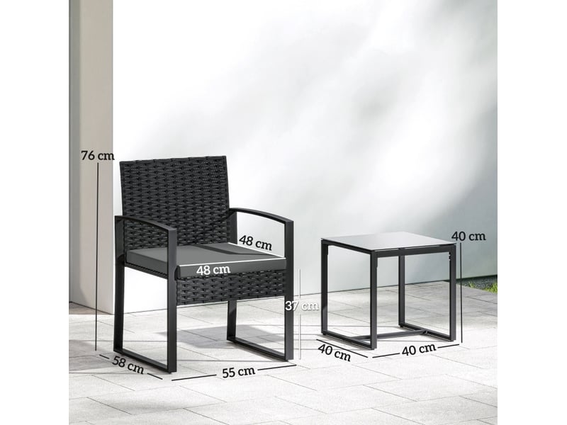 Salon de jardin 3 pièces 2 fauteuils et table basse 40x40 cm gris foncé, acier et rotin plastique - Conforama C