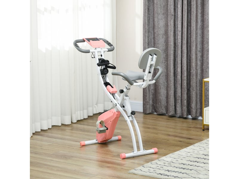 Vélo appartement pliable, hauteur réglable, résistance magnétique, lcd, dossier, cardio, max 120 kg, 105x48x118 cm, rose.  - Conforama C
