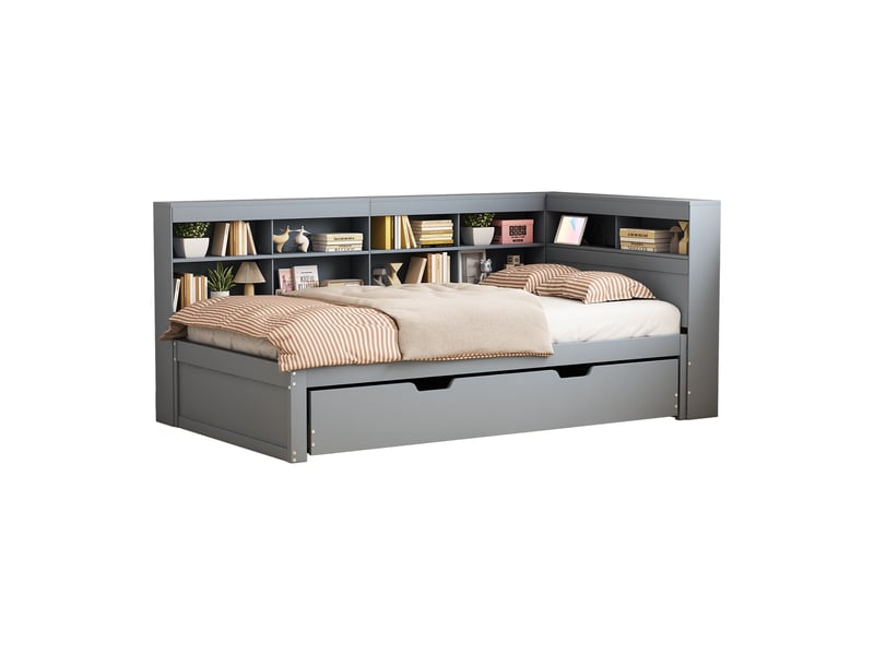  Lit sofa en bois gris 90x200 cm  - Conforama A