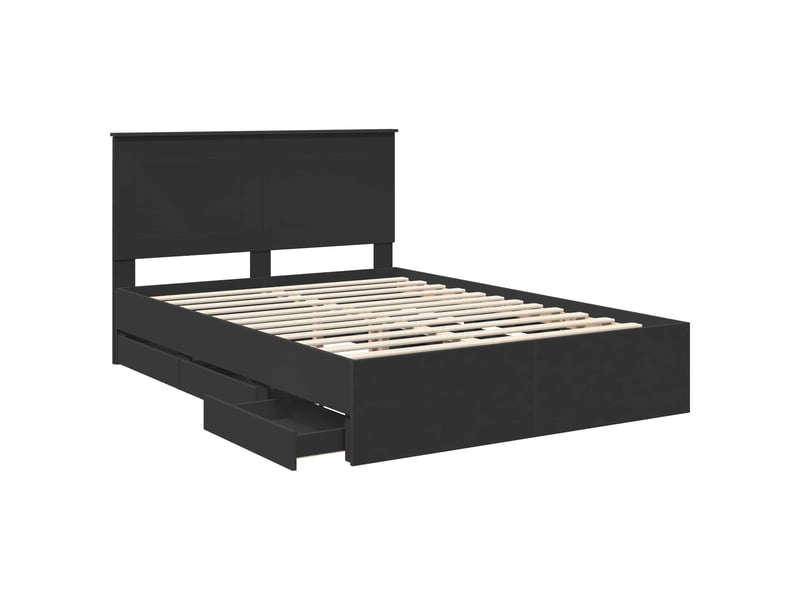 Lit double- lit adulte - cadre de lit avec tiroir noir 150 x 200 cm bois ingénierie - Conforama D