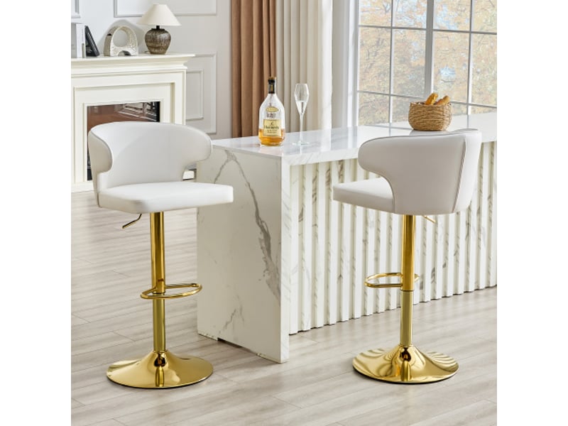  Lot de 2 tabourets de bar avec dossier - hauteur réglable, pivot 360°, socle large, repose-pieds - tabouret cuisine  - Conforama B