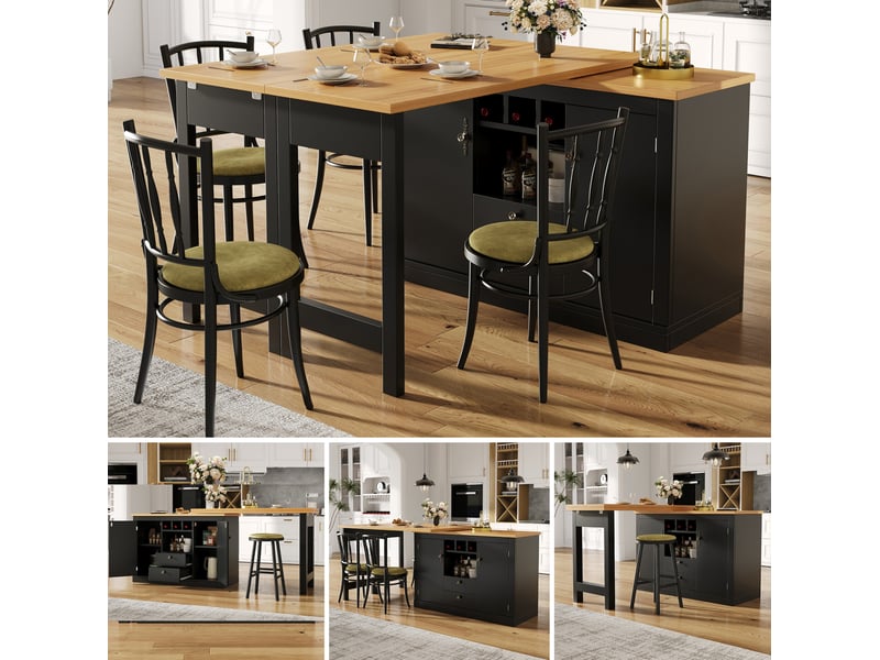  Table bar extensible 120 à 180 cm avec rangement pivotant 360°, noir et naturel  - Conforama D