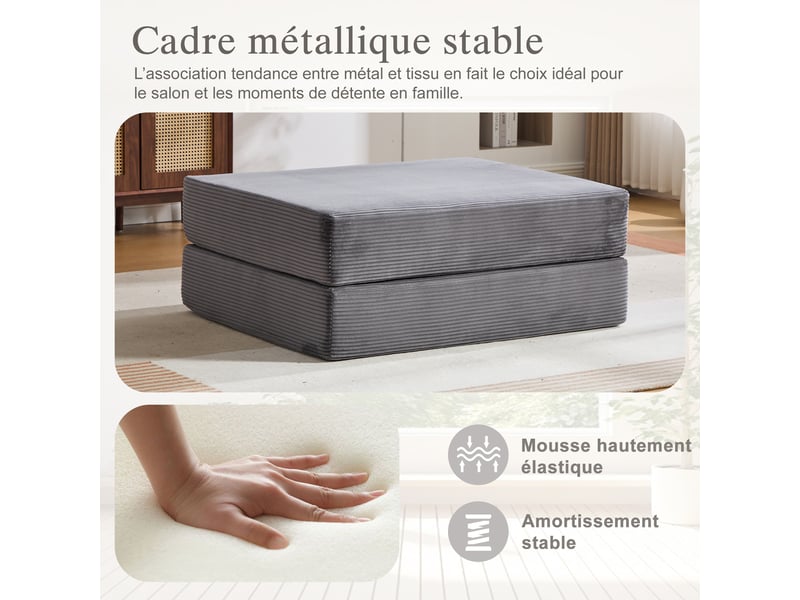  Tabouret de compression en velours côtelé – doux, doux pour la peau, 2 blocs de mousse épais pour un confort d'assise élevé. Dépliable en un seul HFSN-1227DG - Conforama D