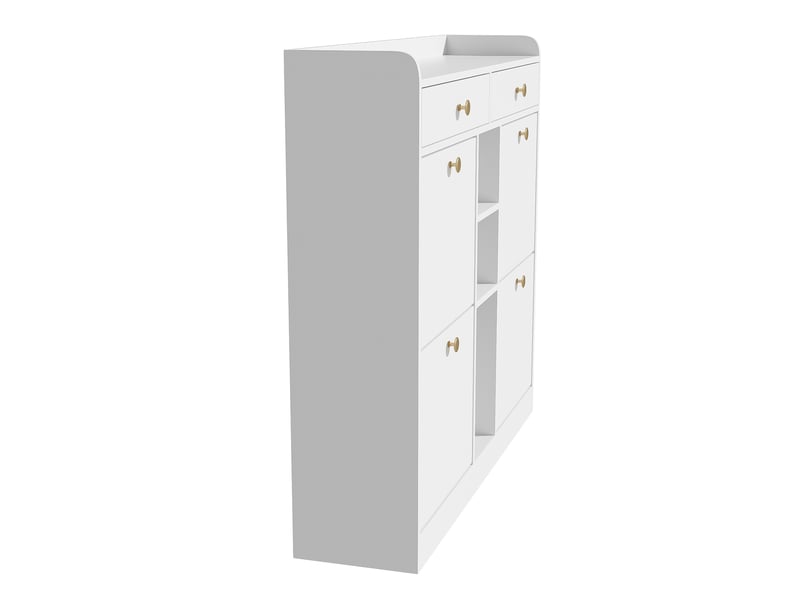  Meuble à chaussures avec 4 portes abattantes, 2 tiroirs et 3 niches 110×26×100 cm blanc  - Conforama D
