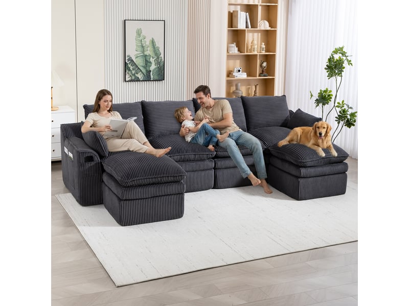 Canapé d'angle panoramique fixe 4 places tissu gris canapé compressible - Conforama B