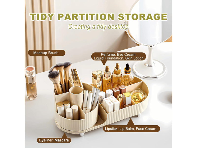  Rangement maquillage et compartiments 2 en 1, 360 degrés organisateur maquillage pour chambre, salle de bain, rangement coiffeuse, rangement parfum  - Conforama E