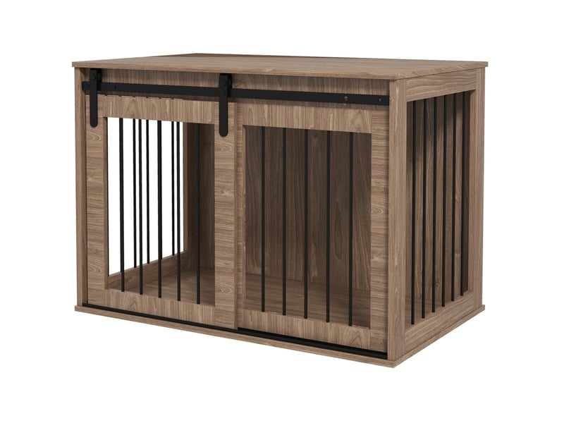 Cage pour félins 98x58x61 cm – noyer et noir – porte coulissante verrouillable et plateau supérieur - Conforama A