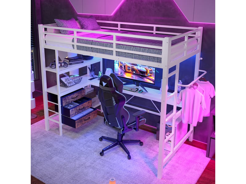  Lit mezzanine 90x200cm coloris blanc led lit enfant blanc - Conforama E