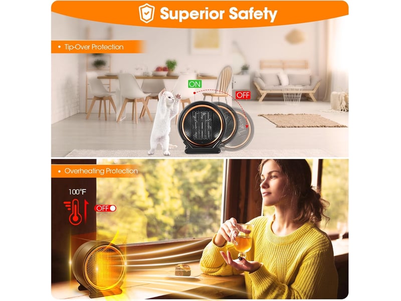  Chauffage soufflant, chauffage auxiliaire silencieux ptc 1200 w, 2 niveaux de chauffage, économie d'énergie, protection contre la surchauffe (noir GTR01899 - Conforama D