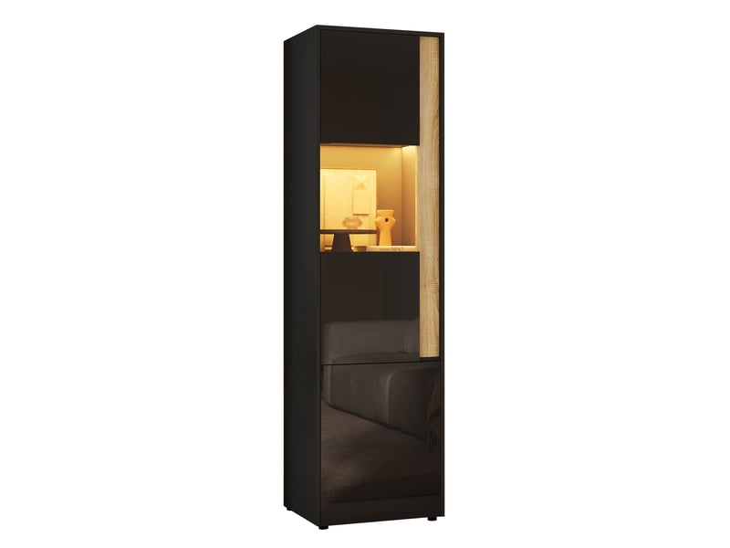  Vitrine haute 50x40x179 cm noire et bois avec led réglable, 2 portes dont 1 en acrylique, meuble rangement moderne salon bureau cuisine  - Conforama A