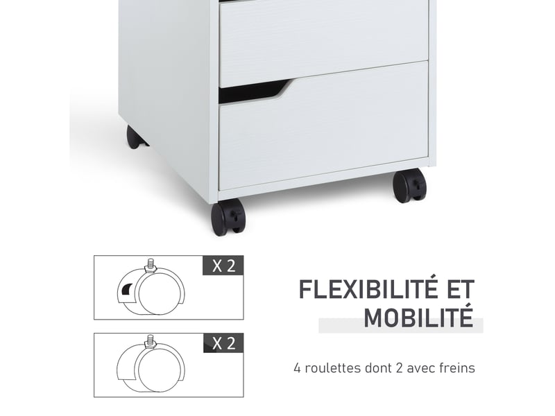  Caisson bureau mobile avec 3 tiroirs, meuble rangement bureau sur roulettes pour documents et imprimante, caisson de rangement compact pour travail ou chambre, blanc, 40x50x57,5cm  - Conforama R