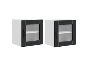Meuble mural de cuisine, cabinet en verre mural 2 pc noir bois d'ingénierie
