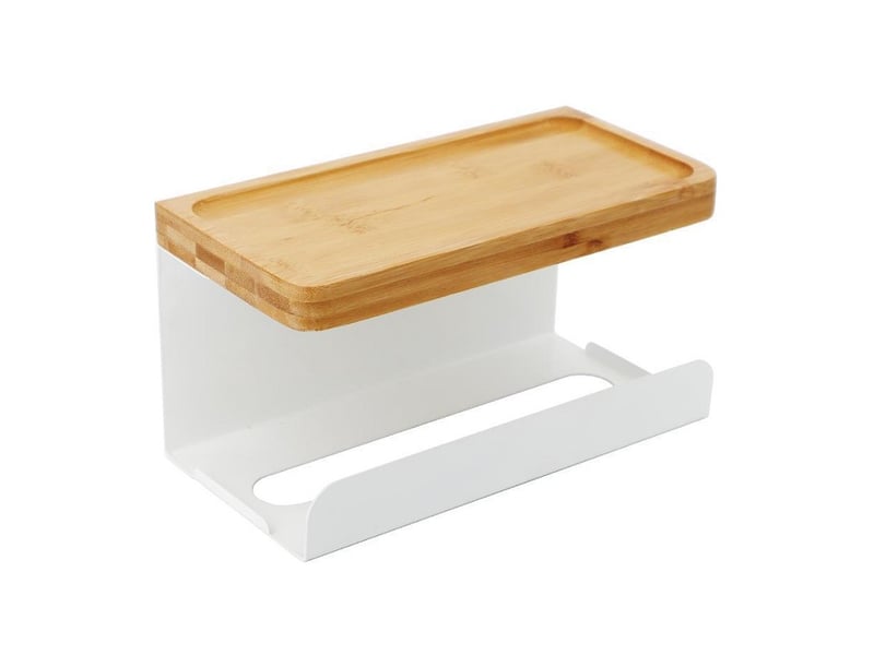  Dérouleur papier toilette adhésif sans perçage – support wc mural avec étagère en bambou, 2 en 1  - Conforama A