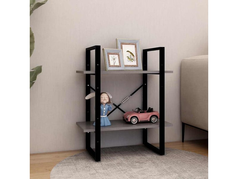  Bibliothèque à 2 niveaux, armoire à livres gris 60x30x70 cm bois de pin massif  - Conforama C
