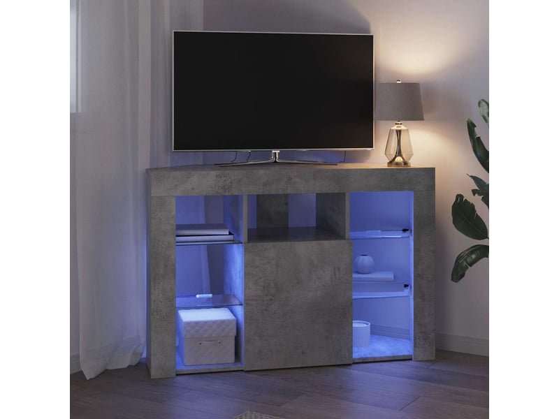 Meuble tv led d'angle 100x40x68cm gris béton bois d'ingénierie - Conforama E