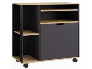 Desserte de cuisine avec 1 armoire à 2 portes, étagère réglable et roulettes freinées, pour cuisine, 80 × 40 × 82 cm