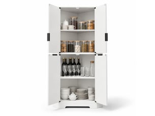 Meuble d'angle avec 4 portes et étagères réglables en mdf blanc pour cuisine, salon et salle à manger 60×60×172 cm