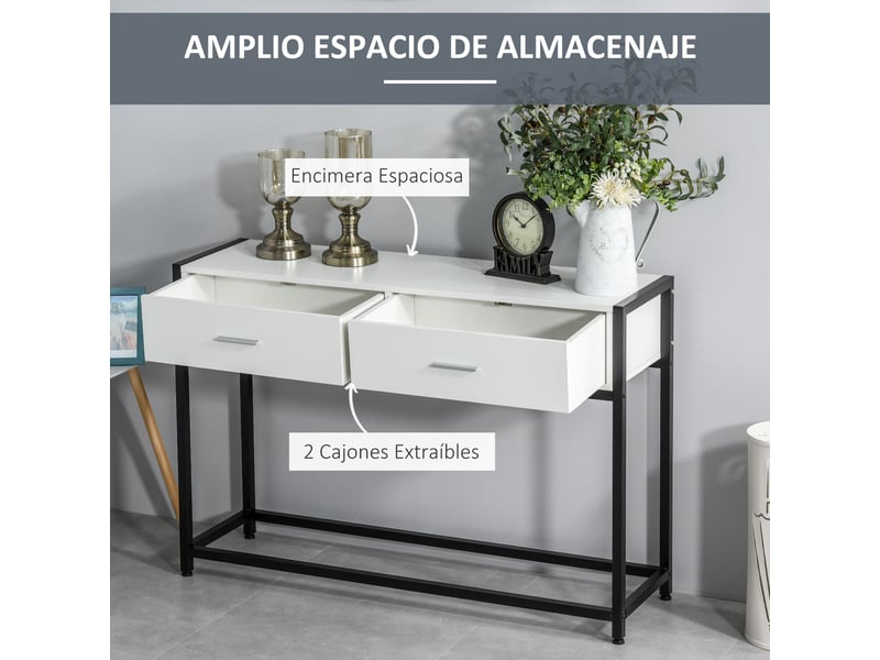  Console moderne avec 2 tiroirs et pieds réglables pour salon, 120 x 34 x 81 cm, noir et blanc  - Conforama E