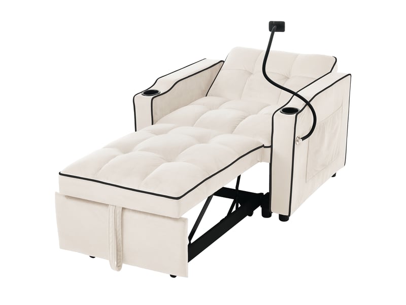  Fauteuil convertible modenvie 3 en 1 83 x 167 x 76 cm velours beige  - Conforama A