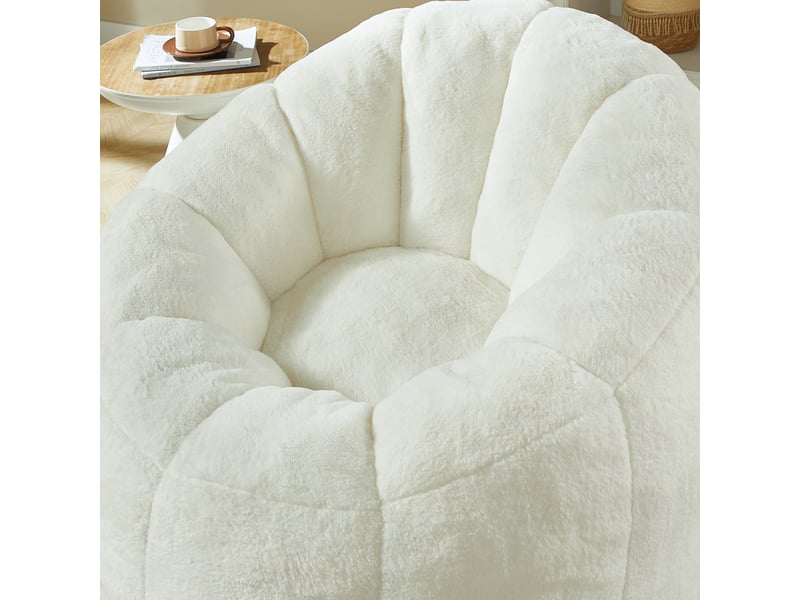  Pouf forme fleur avec repose-pieds en tissu imitation fourrure blanc crème W3465P504435 - Conforama D