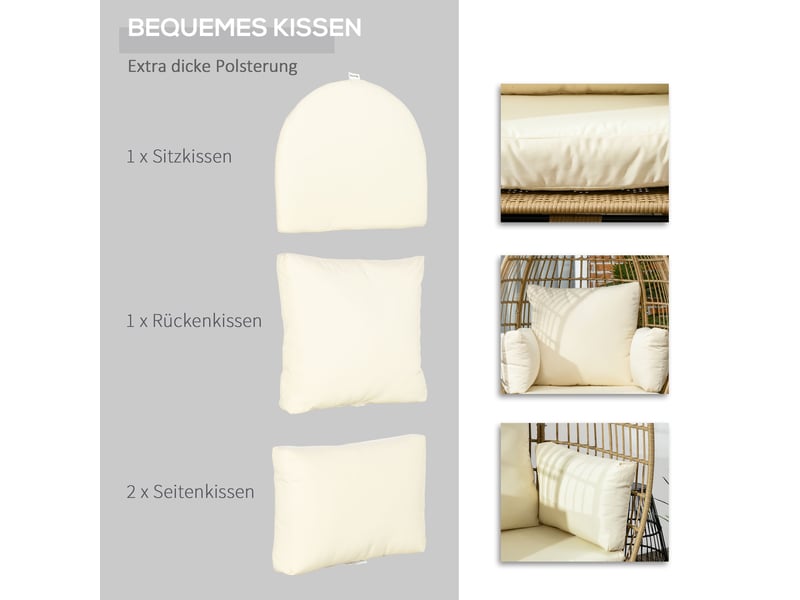  Fauteuil de jardin,105x90x148 cm,avec coussins,rotin synthétique,kaki  - Conforama E
