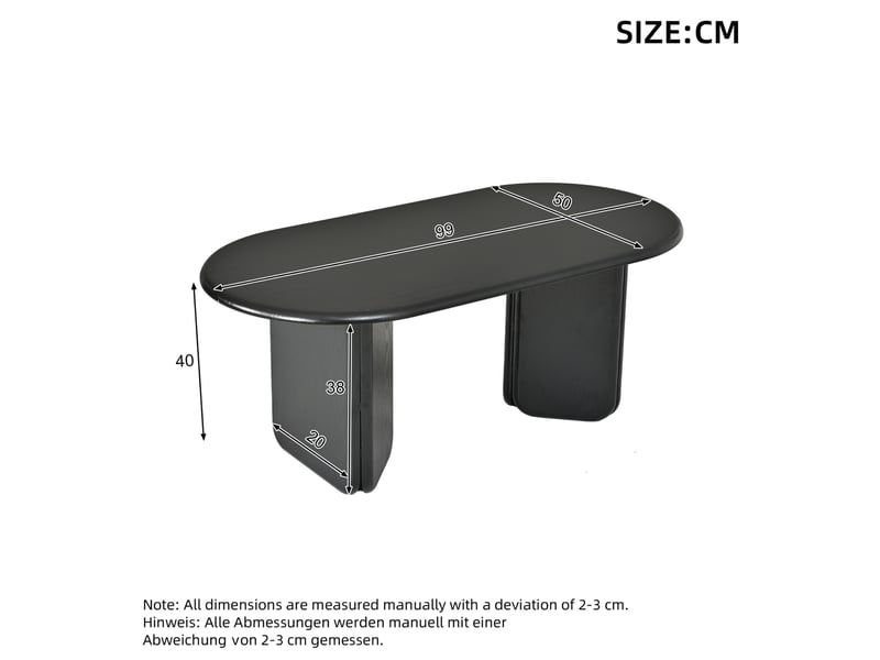  Table basse ovale 90x50x40 cm design moderne, pieds décoratifs, mdf, plateau effet bois noir  - Conforama C