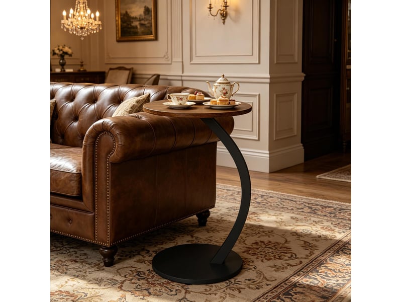  Table d’appoint ronde en c – mdf et métal – noir et vintage – ø 40 x h 65 cm  - Conforama C