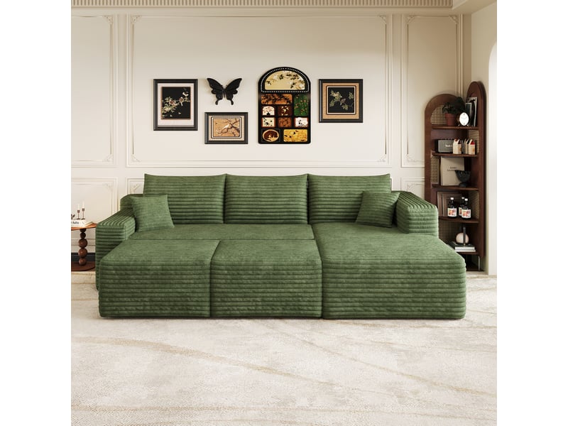 Canapé d’angle 241 x 151 x 58 cm 3 places avec 2poufs, assise profonde, design nuage, canapé moderne minimaliste, livré monté, vert Bliss Lite - Conforama D