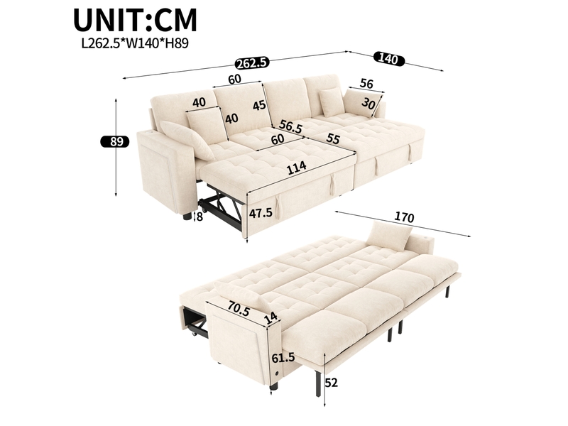  Canapé d'angle convertible 4 places avec 2 couchages indépendants evryae  - Conforama E