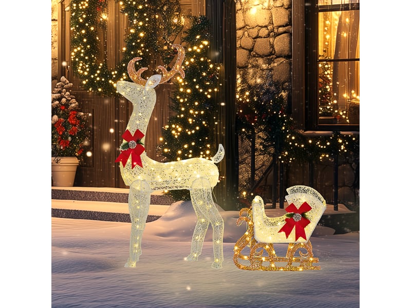  Décoration de noël renne et traîneau led,50x29x42 cm,170 lumières,blanc  - Conforama B