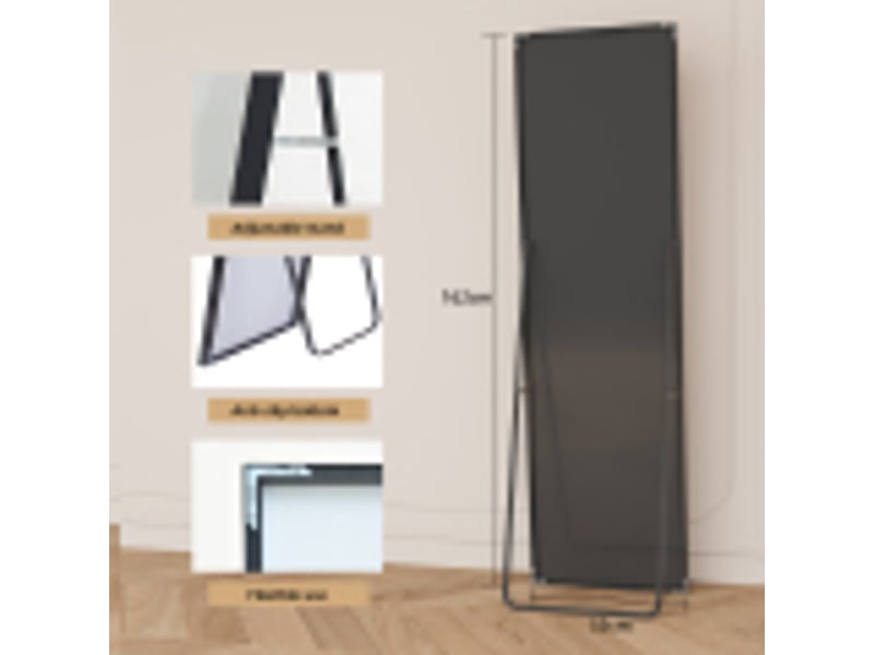  Miroir complet rectangulaire 162 × 53 cm, miroir de sol sur pied avec support, miroir décoratif pour chambre à coucher, salle de bain, entrée, couloir, noir  - Conforama C