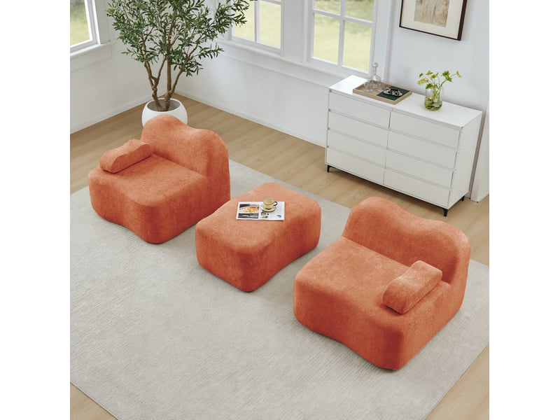  Canapé d’angle modulable 2 places avec ottomane orange en velours  - Conforama D