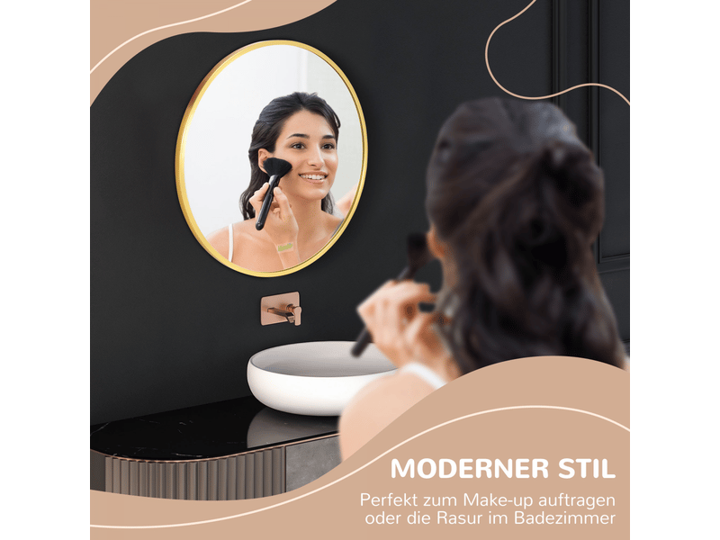  Miroir mural rond pour salle de bain, chambre, couloir, cadre en métal, couleur : or, ø50 cm  - Conforama E