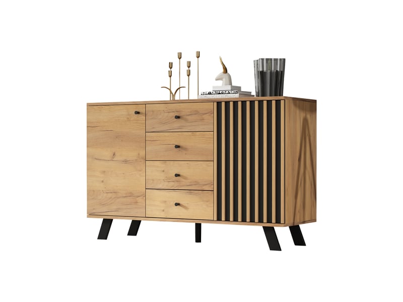  Ensemble de salon en bois massif noir (buffet de 120 cm + meuble tv de 150 cm), 5 niveaux de rangement, meuble tv  - Conforama C