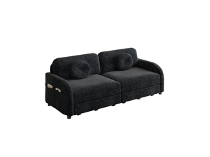 Canapé convertible 2 places 166 cm, 3-en-1 extensible avec rangement, couchage double, coussins amovibles, chenille, noir