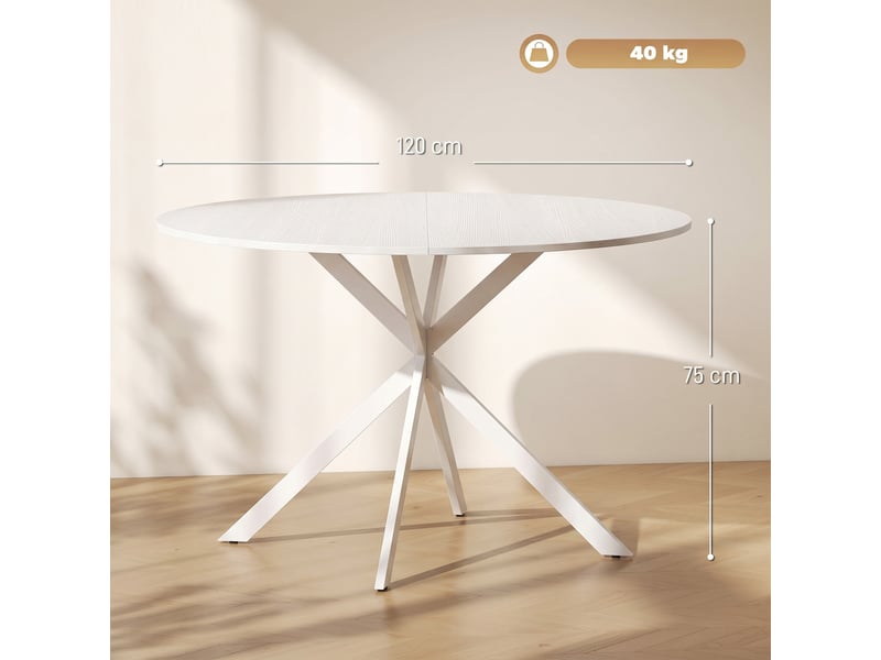 Table de salle à manger ronde pour 4 personnes avec structure en acier ø120x75 cm blanche - Conforama C