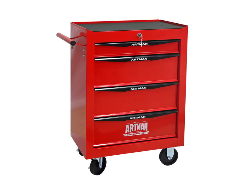 Armoire à outils mobile 60 x 33 x 77,5 cm rouge et noir, acier, 4 tiroirs à glissières à billes - Conforama D