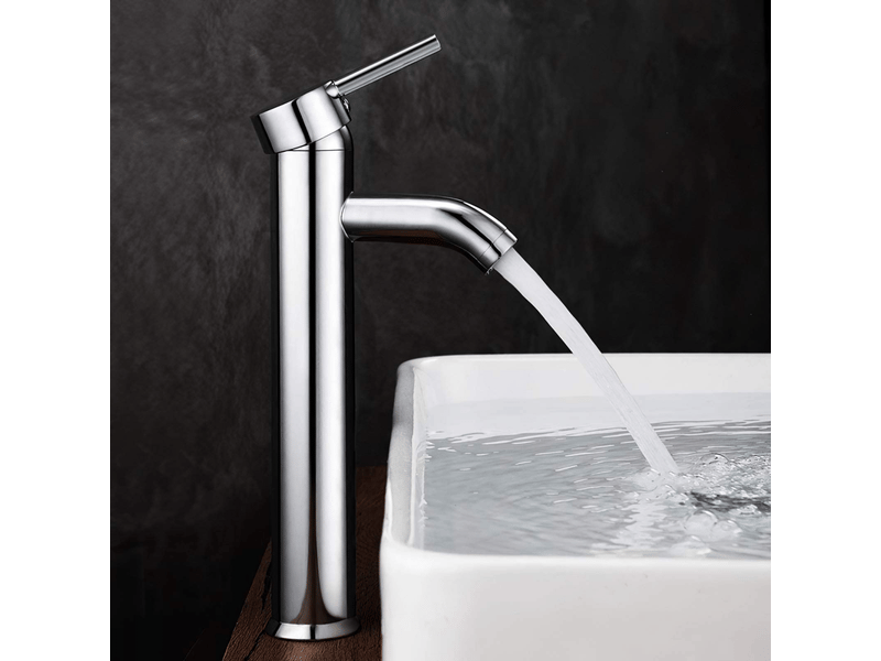  Mitigeur lavabo salle de bain chromé laiton - réglage eau chaudefroide, robinet haut design, garantie à vie, gris argenté  - Conforama A
