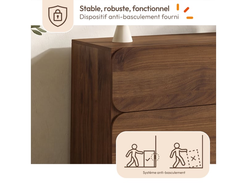  Commode 6 tiroirs arrondis saranda 110 cm bois effet noyer  - Conforama E